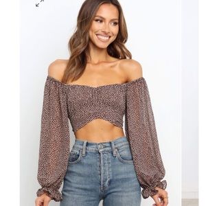 NWT Petal & Pup Brown Long Sleeve Crop Top Blouse